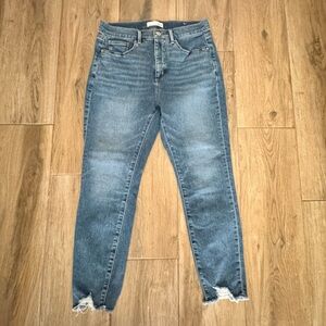 LOFT 29/8 Petite High Waist Skinny Chewed Hem 5 Pocket Stretch Jeans-Medium Wash